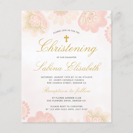 Budget Blumenelegant Christening Einladung Flyer (Vorne)