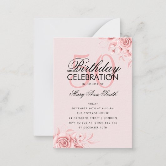 Budget Blumengeburt Rose Gold Einladung Blush (Vorderseite)