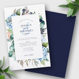 Budget Blumengrün Blue Wedding Einladung
