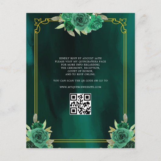 Budget Blumengrün Kleid QR Code Quinceanera Flyer (Hinten)