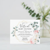 Budget Blumengrün Virtual Baby Dusche Einladung (Stehend Vorderseite)