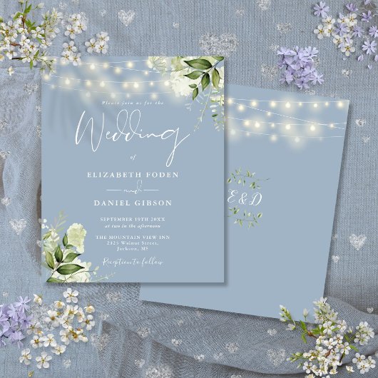 Budget Blumenlampen Dusty Blue Wedding Einladung