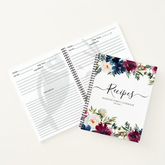 Budget Blumenmarsche Blaue Burgund Wasserfarben Re Notizblock (Innenseite)