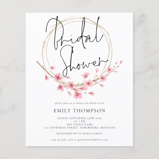 Budget Blumenrahmen Bridal Dusche Einladung (Vorderseite)