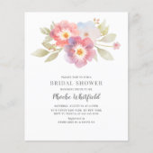 Budget Blumenrosa Lila Brautparty Einladung (Vorderseite)