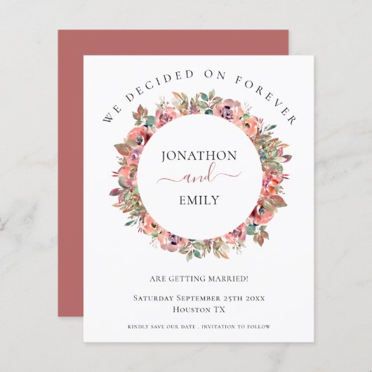 Budget Blumenzeremonie speichern Datum (Vorne/Hinten)