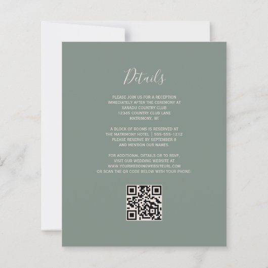 Budget Blush Agate Sage Green QR Code Hochzeit (Rückseite)