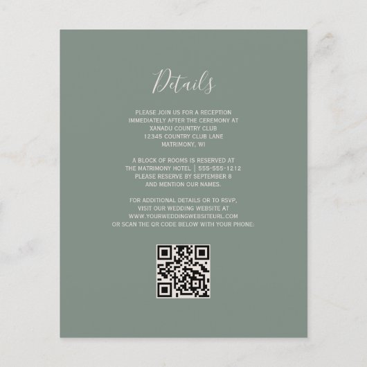 Budget Blush Agate Sage Green QR Code Hochzeit (Rückseite)