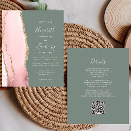 Budget Blush Agate Sage Green QR Code Hochzeit