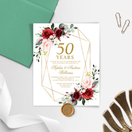 Budget Blush & Burgunder Hochzeitsfeier Einladung