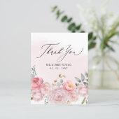 Budget Blush Floral Wedding Danke Karte (Stehend Vorderseite)