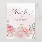 Budget Blush Floral Wedding Danke Karte (Vorderseite)