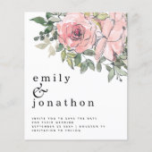 Budget Blush Florals Hochzeit speichern das Datum (Vorderseite)