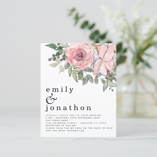 Budget Blush Florals QR Code Hochzeitsempfehlung (Stehend Vorderseite)