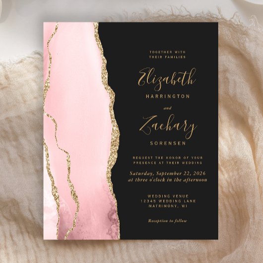 Budget Blush Gold Agate Dunkle Hochzeit Einladung