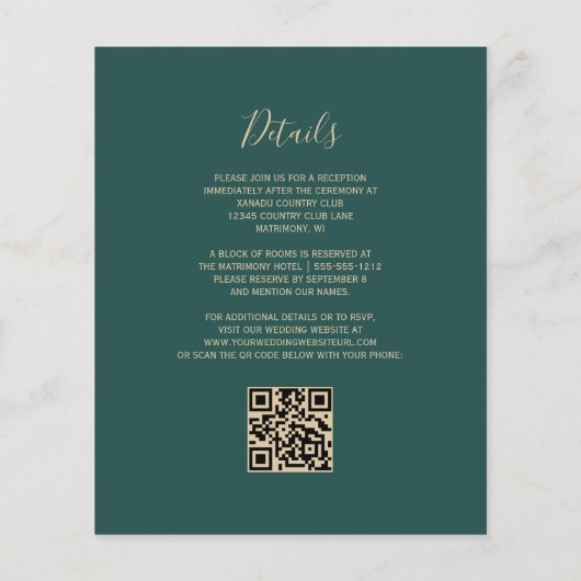 Budget Blush Gold Agate Green QR Code Hochzeit (Rückseite)