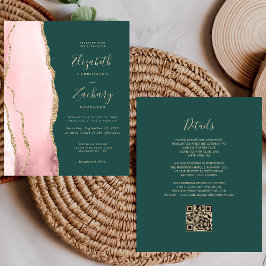 Budget Blush Gold Agate Green QR Code Hochzeit