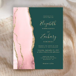 Budget Blush Gold Agate Green Wedding Einladung