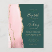 Budget Blush Gold Agate Green Wedding Einladung (Vorderseite)