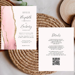 Budget Blush Gold Agate QR Code Einladung