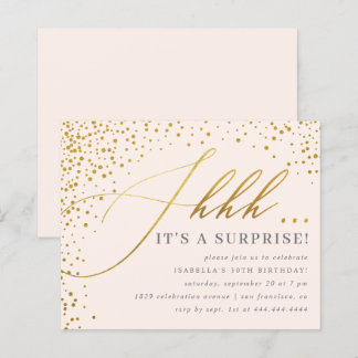 Budget Blush & Gold Confetti Script Überraschung P