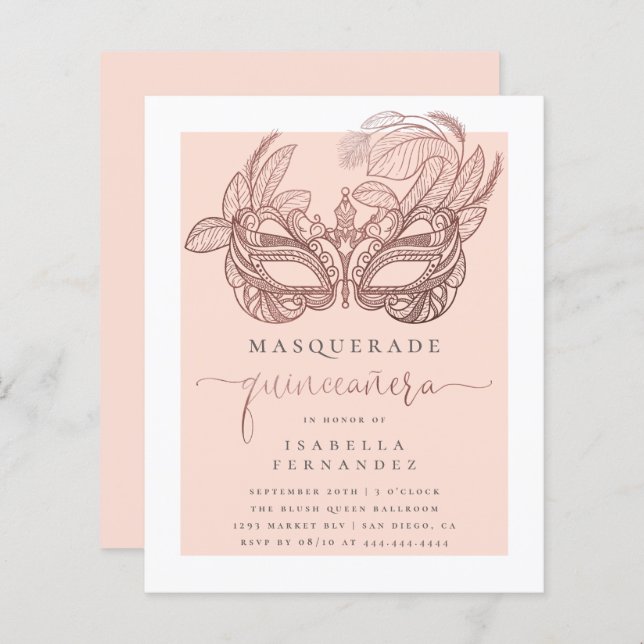 Budget Blush Gold Masquerade Quinceañera Geburtsta (Vorne/Hinten)