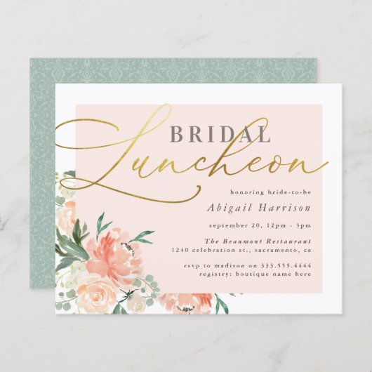 Budget Blush & Gold Script Blumenbridal Luncheon (Vorne/Hinten)