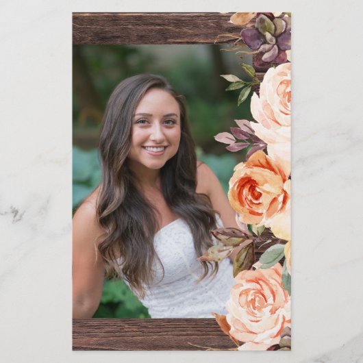 Budget Blush & Peach Floral Rustic Grad Foto MED Flyer (Vorne)