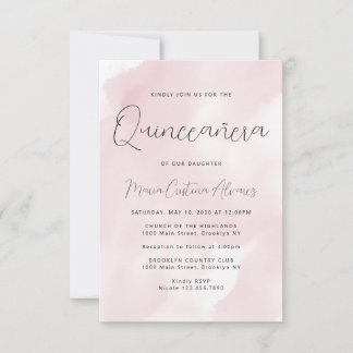 Budget Blush Pink 15. Geburtstag Quinceañera Einla Mitteilungskarte