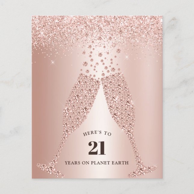 Budget Blush Pink Champagner 21. Geburtstagseinlad (Vorderseite)