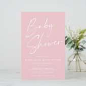 Budget Blush Pink Einfache Script Baby Dusche (Stehend Vorderseite)