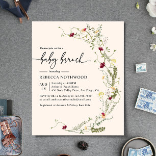 Budget Blush Pink Florals Baby Brunch Einladung