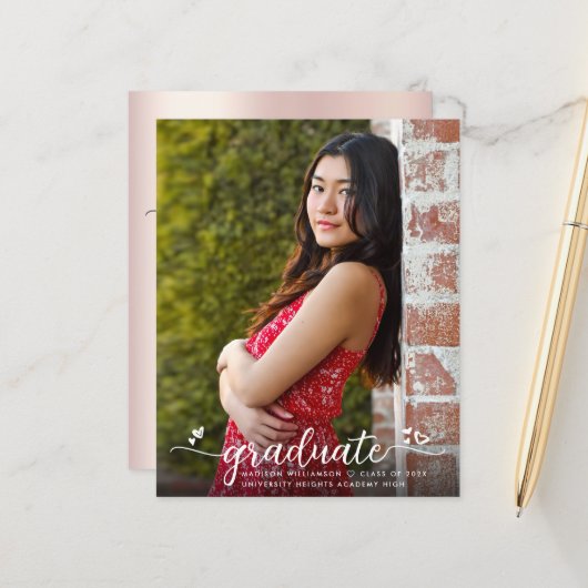 Budget Blush Pink Foto Abschluss Script einladen (Vorderseite/Rückseite Beispiel)