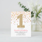 Budget Blush Pink Gold Confetti Girl 1. Geburtstag (Stehend Vorderseite)