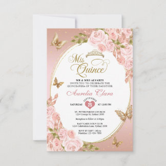 BUDGET Blush Pink Gold Schmetterling Mis Quince Mitteilungskarte