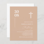 Budget Blush Pink Minimalistisch Christening Einla (Vorne/Hinten)