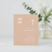 Budget Blush Pink Minimalistisch Christening Einla (Stehend Vorderseite)