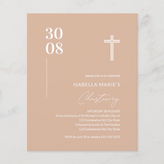Budget Blush Pink Minimalistisch Christening Einla (Vorderseite)