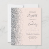 Budget Blush Pink Silver Glitzer Hochzeit Einladun (Vorderseite)