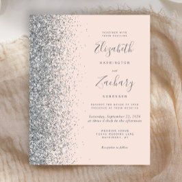 Budget Blush Pink Silver Glitzer Hochzeit Einladun