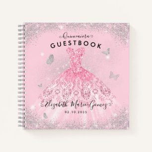 Budget Blush Pink Silver Quinceanera Gästebuch Notizblock