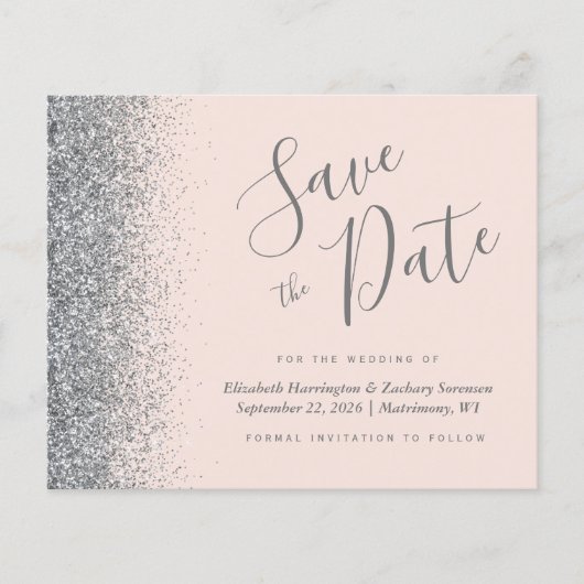 Budget Blush Pink Silver Wedding Save the Date (Vorderseite)