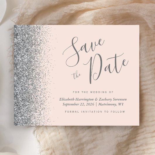 Budget Blush Pink Silver Wedding Save the Date