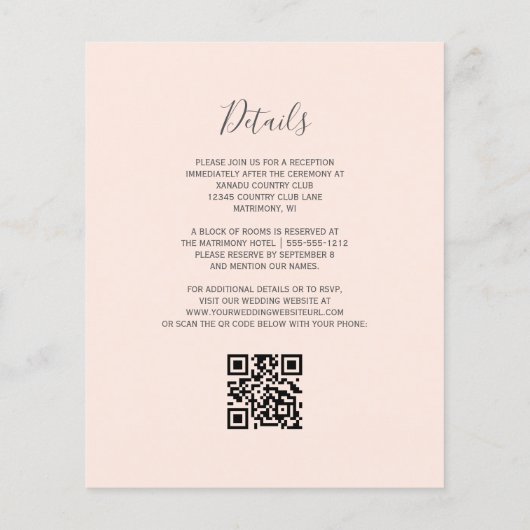 Budget Blush Rose Gold Glitzer QR Code Hochzeit (Rückseite)