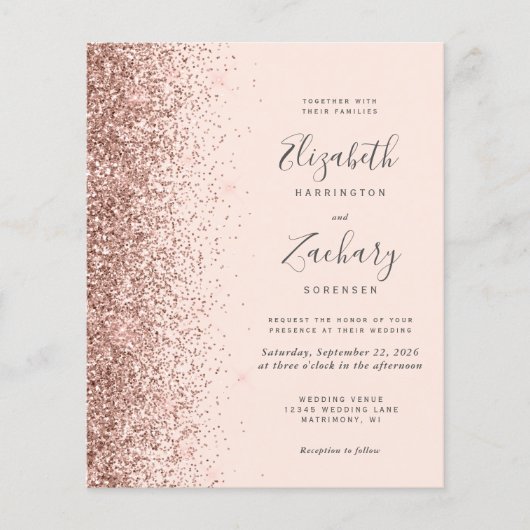 Budget Blush Rose Gold Glitzer QR Code Hochzeit (Vorderseite)