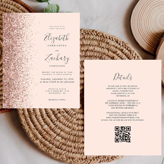 Budget Blush Rose Gold Glitzer QR Code Hochzeit