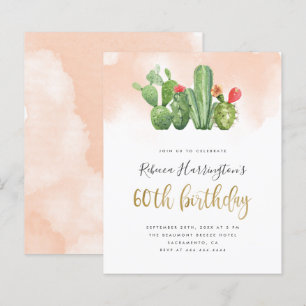 Budget Blush Wasserfarbe & Kaktus 60. Geburtstag