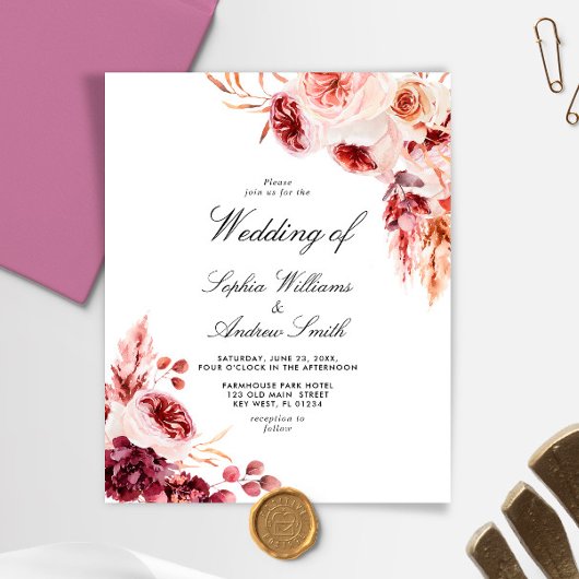 Budget Bohemian Elegant Rustic Wedding Invitation