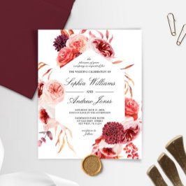 Budget Bohemian Marsala Rose Wedding Invitation