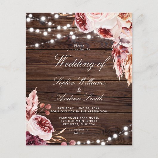 Budget Bohemische Rustikale Hochzeitsfeier (Vorderseite)